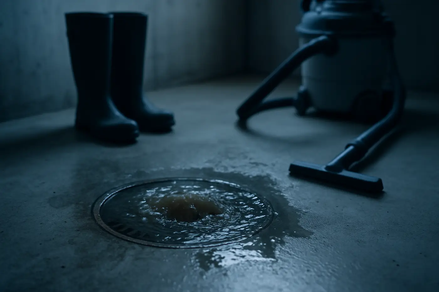 Dirty water backing up from a basement floor drain Dirty water backing up from a basement floor drain